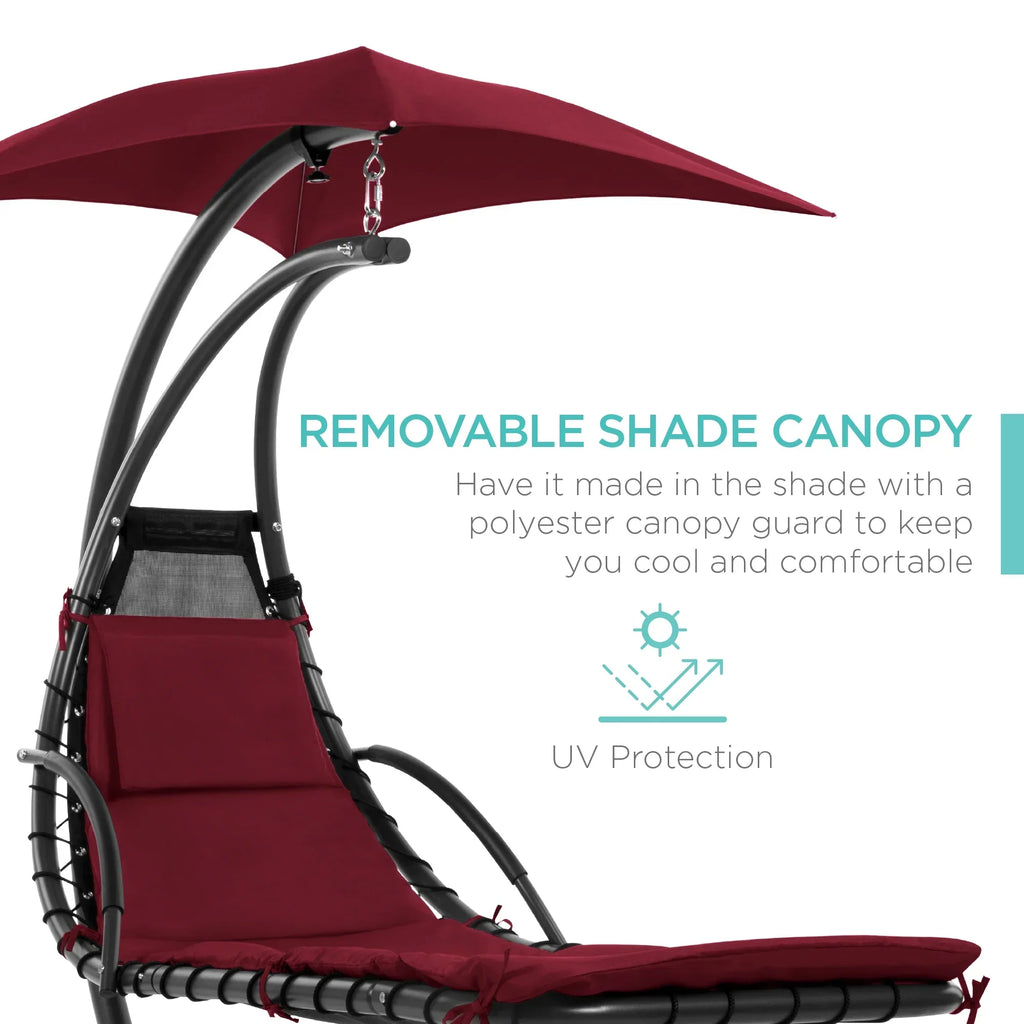 2026 NewBest Choice Products Hanging Curved Chaise Lounge Chair Swing for Backyard, Patio w/ Pillow, Shade, Stand - Teal