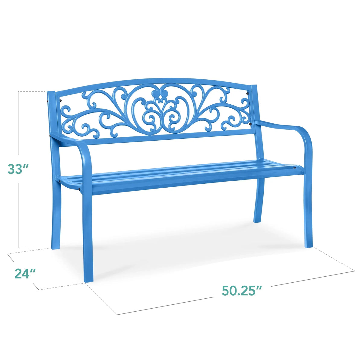 2026 NewBest Choice Products Outdoor Steel Bench Garden Patio Porch Furniture w/ Floral Design Backrest - Black