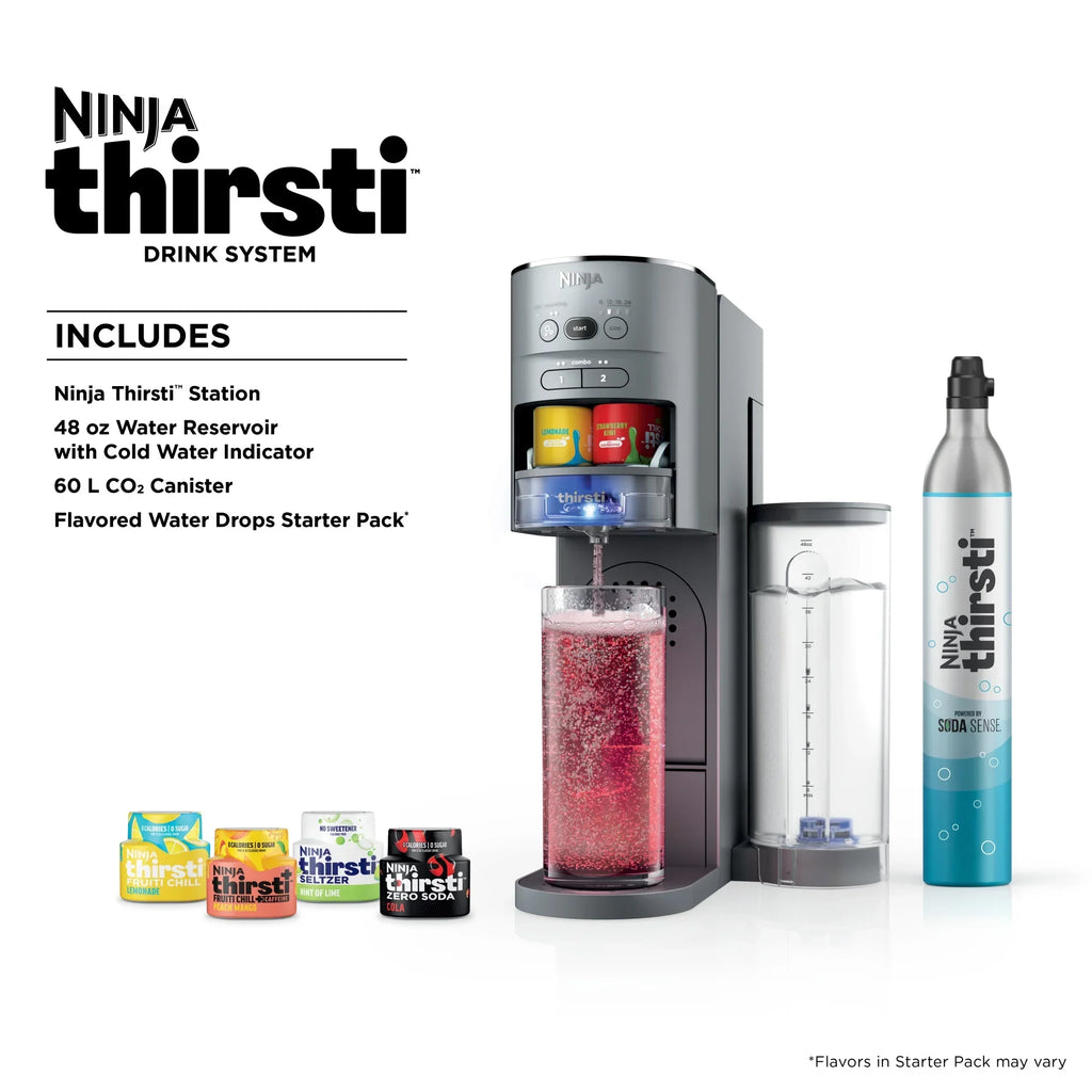 2026 NewNinja Thirsti Drink Maker, Still, Sparkling Custom Drink Kit, with CO2 Canister, Flavors, and 48 oz Reservoir