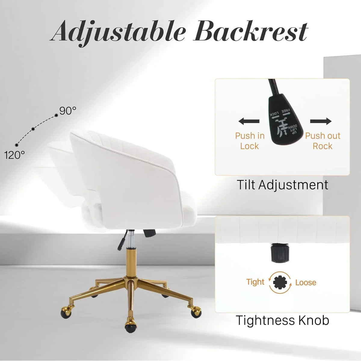 2026 NewHome Office Swivel Desk Chair, Modern Velvet Vanity Chair, Height Adjustable Armchair with Gold Base, Ergonomic Office Chair for Task Study Computer Room, Beige