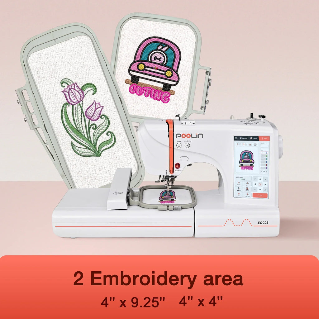 2026 NewPoolin EOC05 Embroidery Machine 4x9.25" Area, 7" Touch Screen with kit
