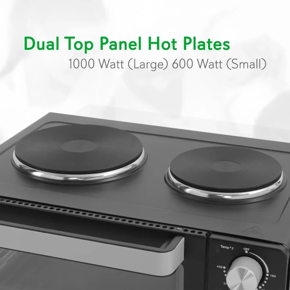 2026 NewNutriChef 30 Quart Kitchen Convection Oven & 2 Burner Cooker - 1500 Watt Oven - 7 Cook Functions Rotisserie, Cook, Bake, Broil & More - Includes Baking Tray, Skewers & Handles - 19.6 x 16.0 x 13.5 IN