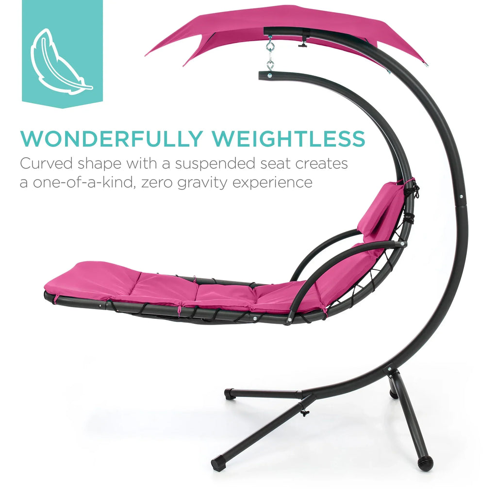 2026 NewBest Choice Products Hanging Curved Chaise Lounge Chair Swing for Backyard, Patio w/ Pillow, Shade, Stand - Teal