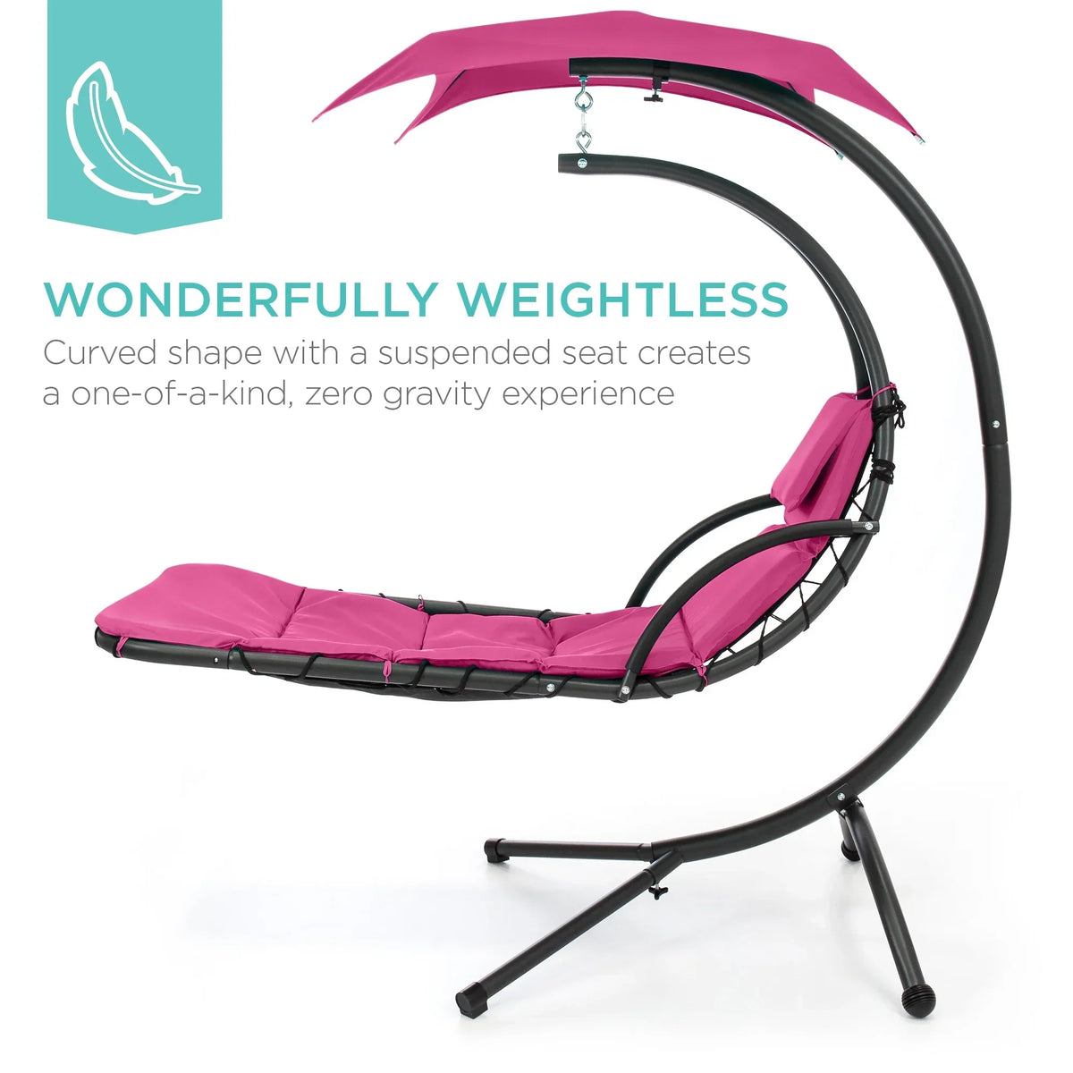 2026 NewBest Choice Products Hanging Curved Chaise Lounge Chair Swing for Backyard, Patio w/ Pillow, Shade, Stand - Teal