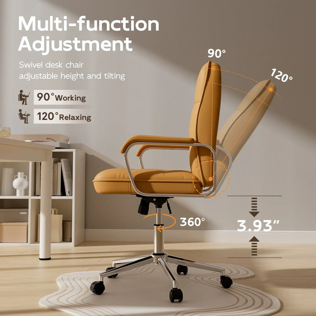 2026 NewSolfway White Office Chair, Swivel Leather Computer Desk Chair with Wheels and Padded Arms, Executive Office Chair for Adults