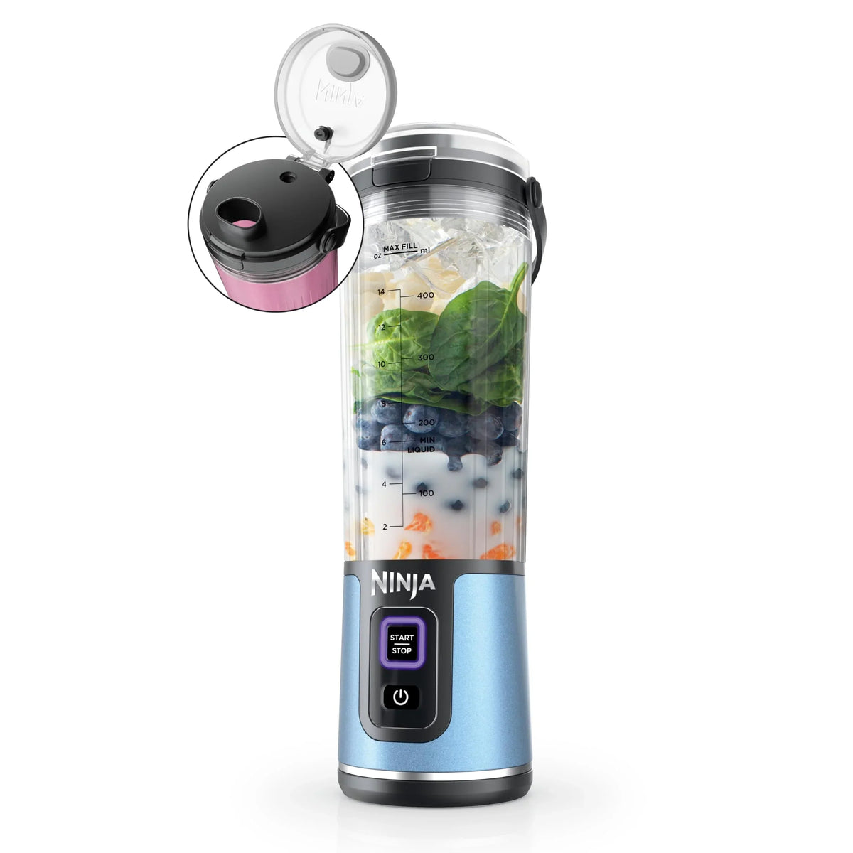 2026 NewNinja Blast Portable Blender, Cordless, 18oz. Vessel, Personal Blender for Shakes & Smoothies, BPA Free, Leakproof Lid & Sip Spout, USB-C Rechargeable, Dishwasher Safe Parts, Metallic Purple,