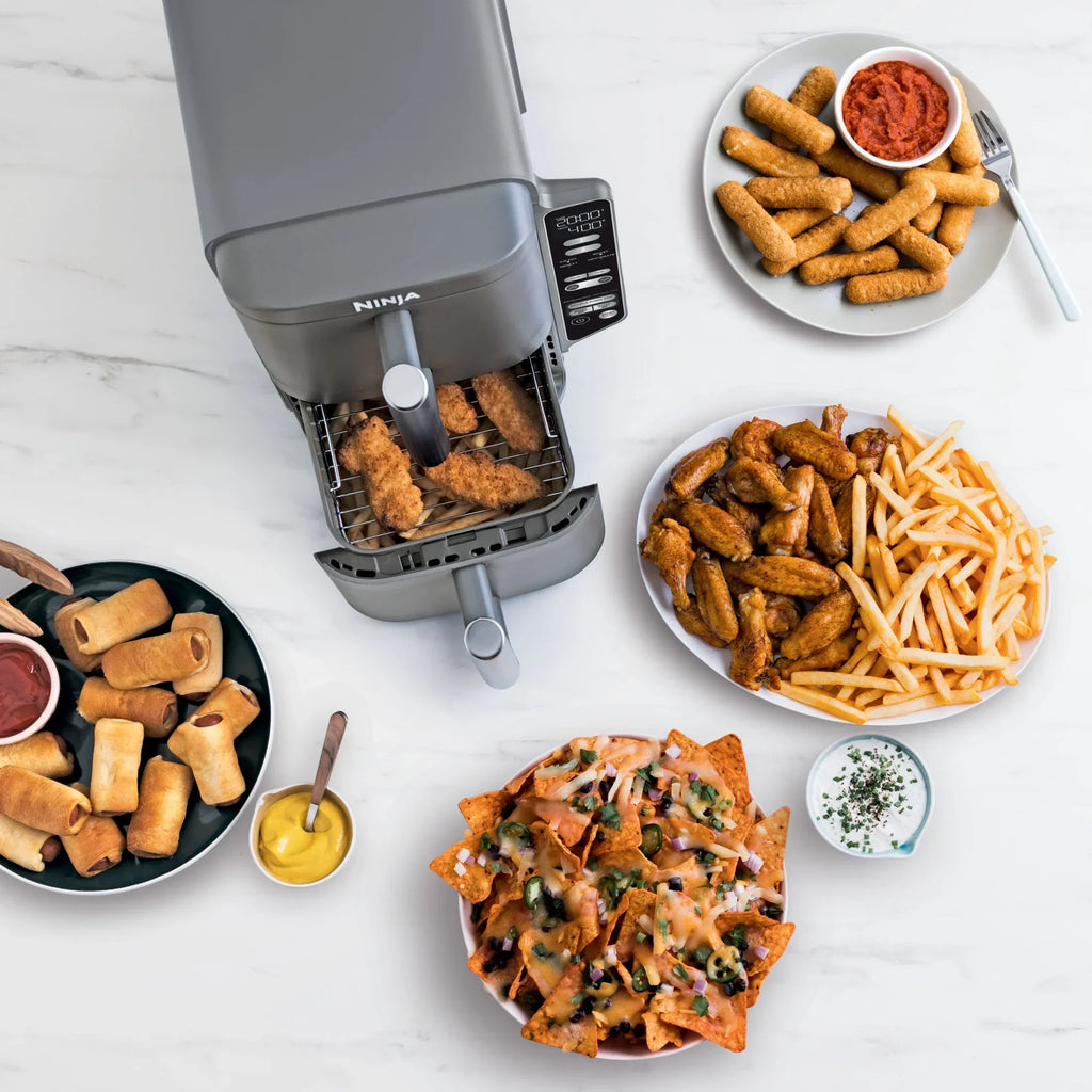 2026 NewNinja DoubleStack XL 2-Basket Air Fryer, DoubleStack Technology Cooks 4 Foods at Once, Space Saving Design, 10 QT, 4-in-1, Smart Finish & Match Cook, SL400