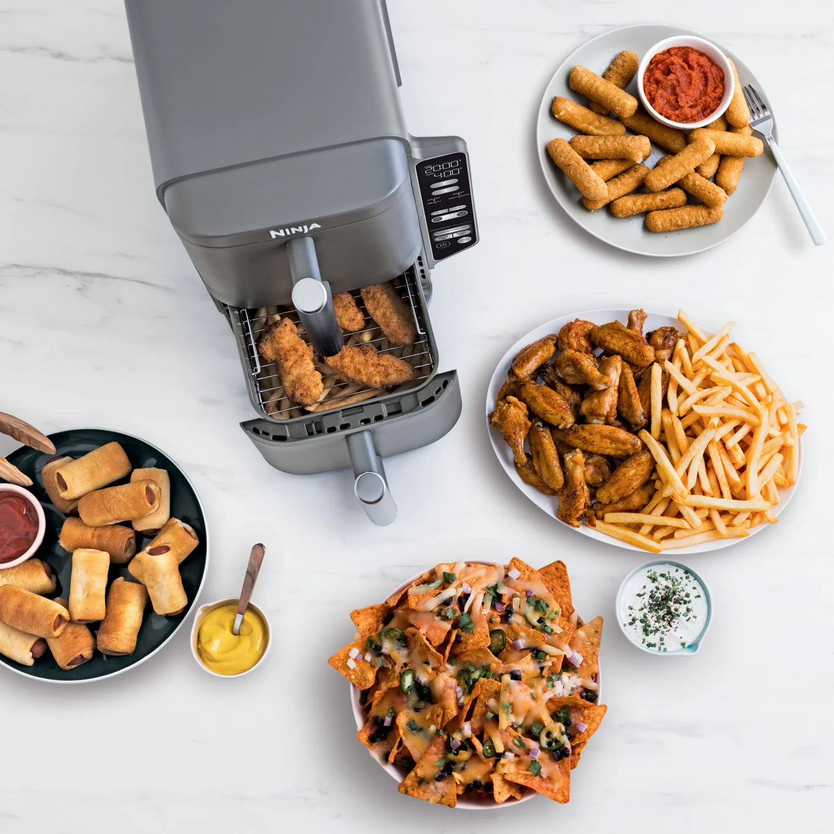 2026 NewNinja DoubleStack XL 2-Basket Air Fryer, DoubleStack Technology Cooks 4 Foods at Once, Space Saving Design, 10 QT, 4-in-1, Smart Finish & Match Cook, SL400