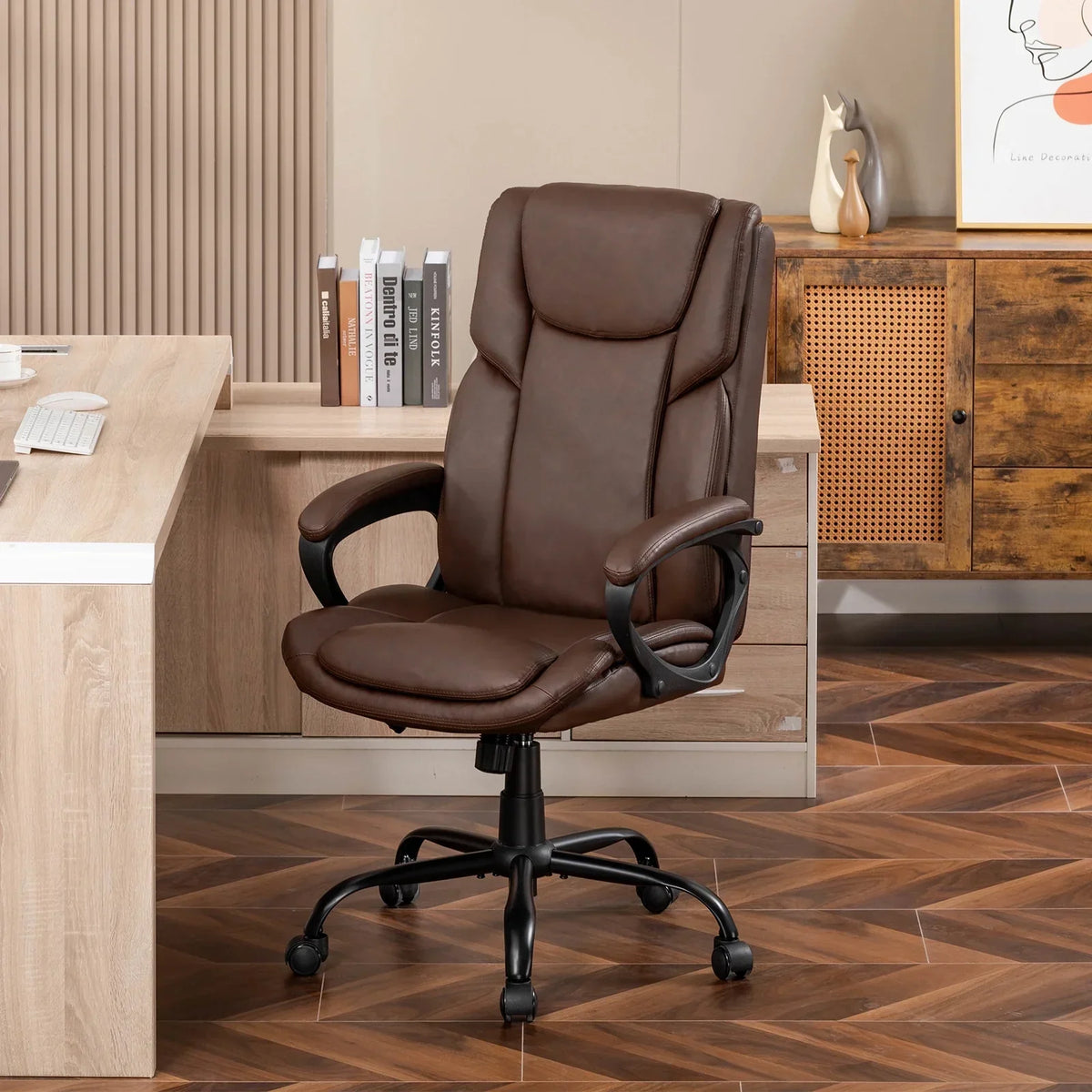 2026 NewMainstays Executive Ergonomic High Back Leather Home Office Desk Chair, Black