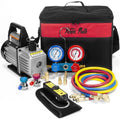 2026 NewAC Repair Complete Set Vacuum Pump HVAC A/C Refrigeration Manifold Gauge R134 Tap & Leak Detector Carrying Bag