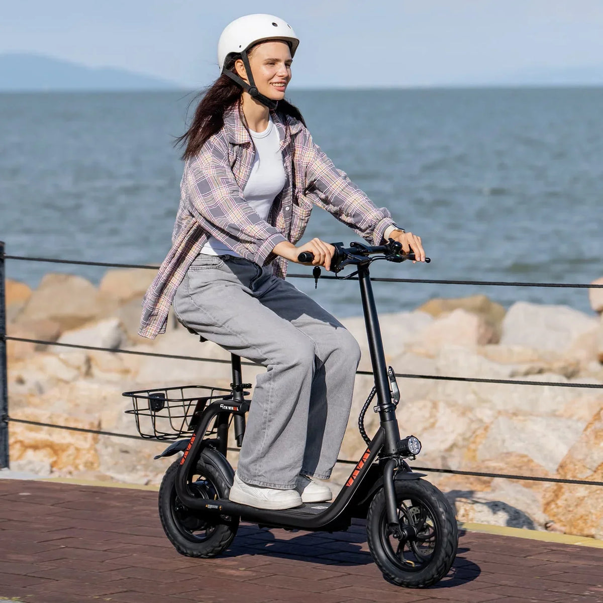 2026 New5TH WHEEL W18S 450W Motor Electric Scooter for Adults with Seat and Carry Basket, 36V 20Miles Range & 15.5Mph, 12" Foldable E Scooter for Commuting