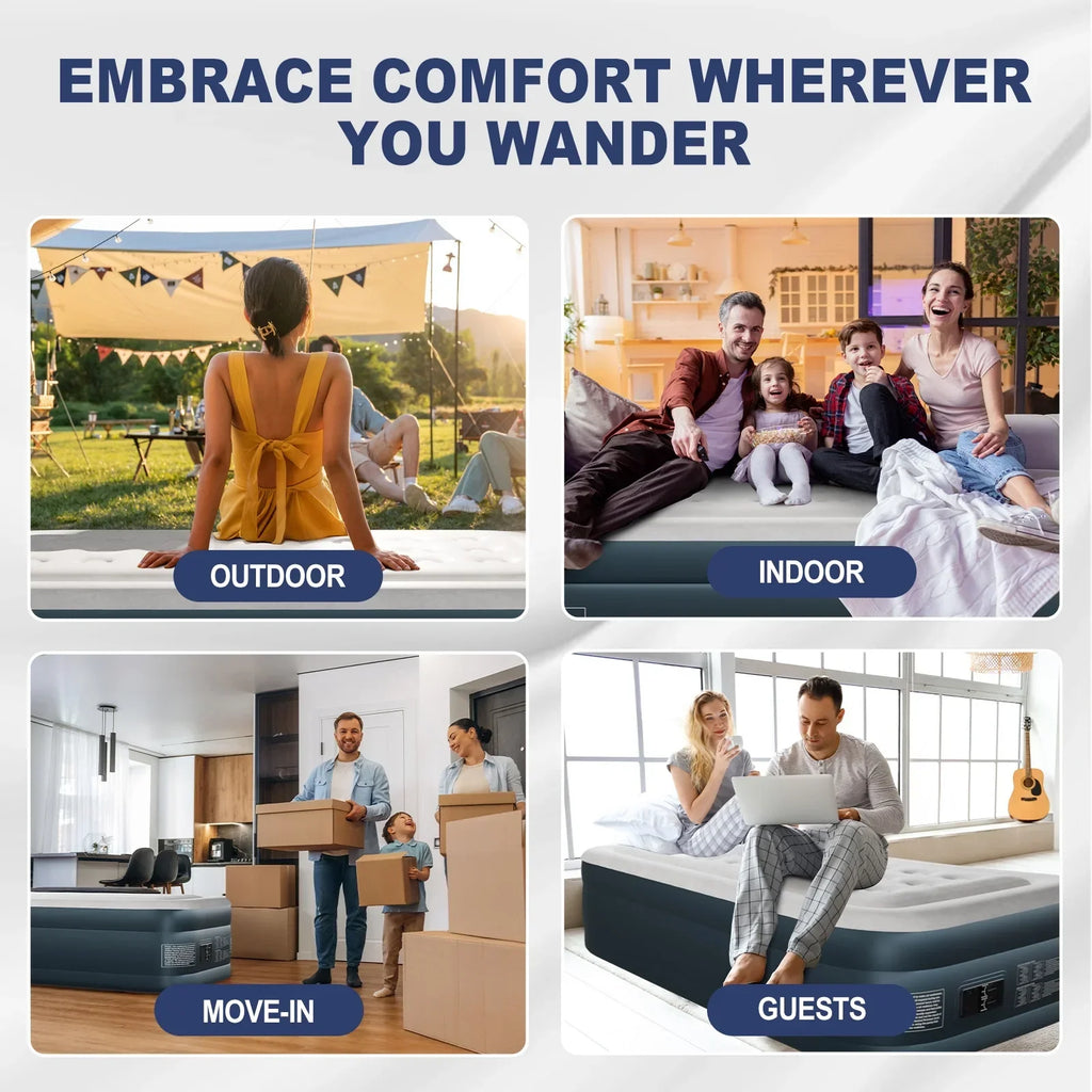 2026 NewZimtown 18" Twin Air Mattress with Two Chamber, Elevated Inflatable Bed with Built-in Pump, Protable Airbed for Outdoor Indoor Camping, Gray & White