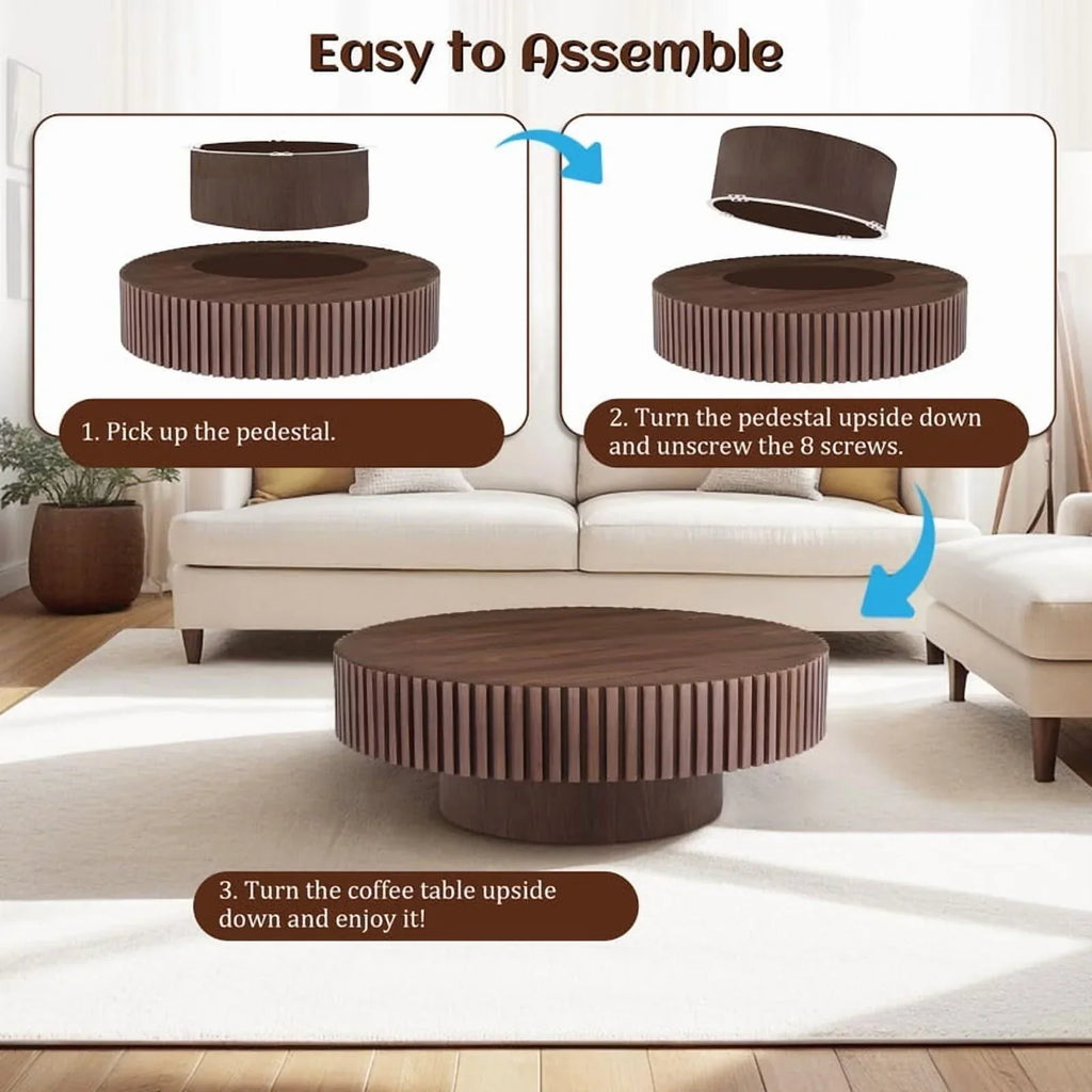 2026 NewFFH 43.7 inch Oval Coffee Table for Living Room,Handcraft Rustic Corner Coffee Table Nature Wood Relief Sturdy Pedestal for Apartmen,Side Table Centre Table,Nature Wood