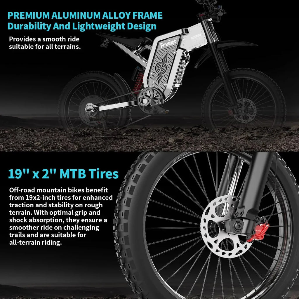 2026 New50MPH Electric Dirt Bicycle Freego X2 Pro,6000W(Peak)Motor Electric Motorcycle, Electric Bike for Adults, 60V30AH Battery, 19x2 Tire Full Suspension Hydraulic Brake Half Throttle UL2849