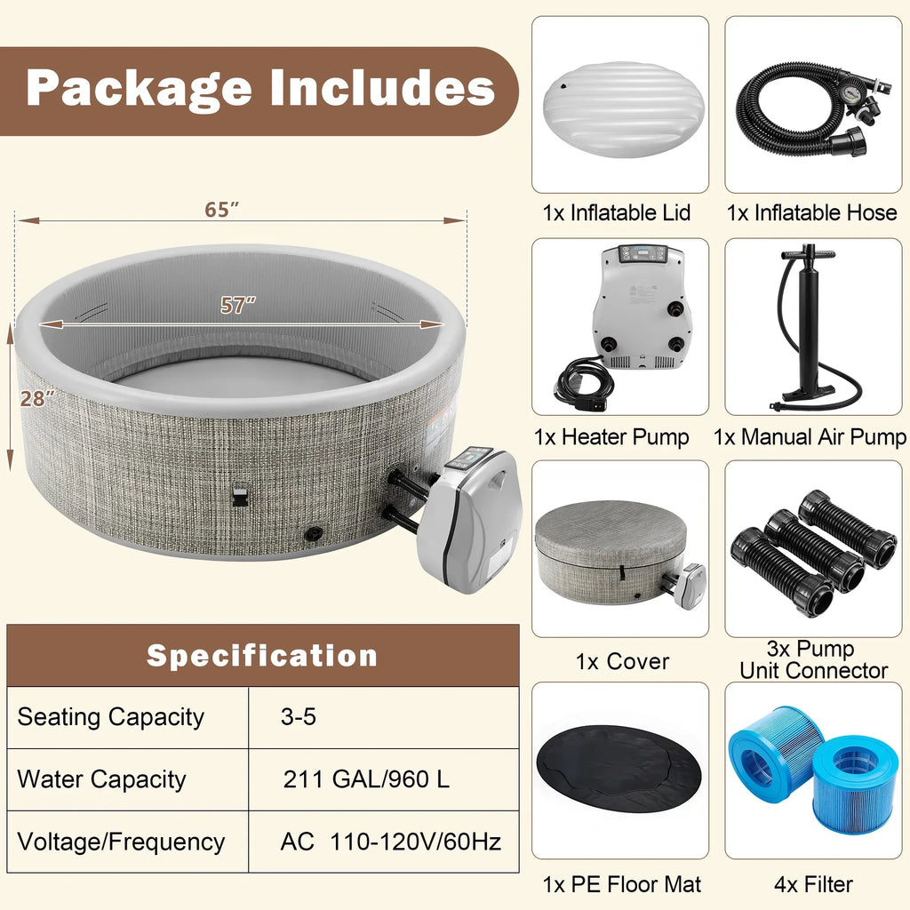 2026 NewRound Hot Tub Surround Furniture, Spa Surround Outdoor Rattan Sectional Sofa Set with Mini Sofa, Solid Acacia Wood Hot Tub Storage Surround Patio Furniture Set, Gray Cushion
