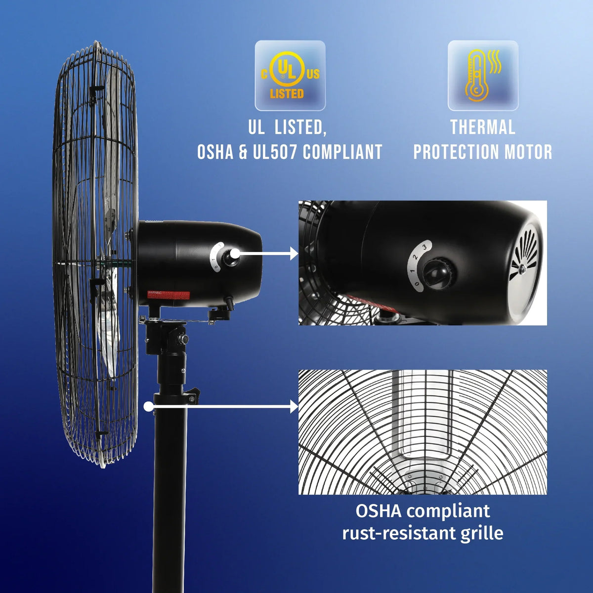 2026 NewTornado - 20 Inch High Velocity Metal Oscillating Pedestal Fan - Commercial, Industrial Use Water-Resistant