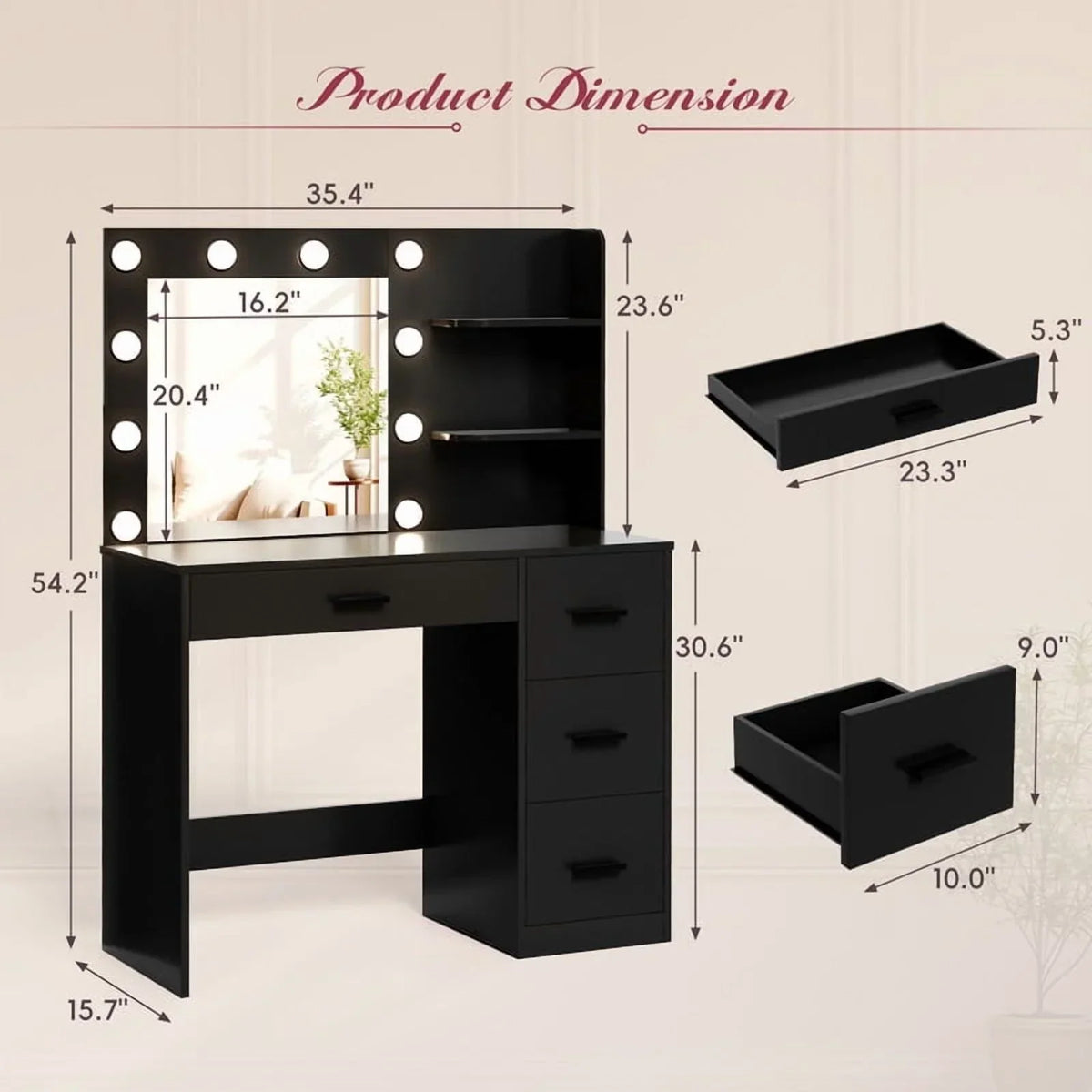 2026 NewLacoo Vanity Desk with Mirror and LED Lights, Makeup Vanity with 7 Drawers & 4 Shelves, Vanity Table with Power Outlet for Bedroom Dressing Room, White