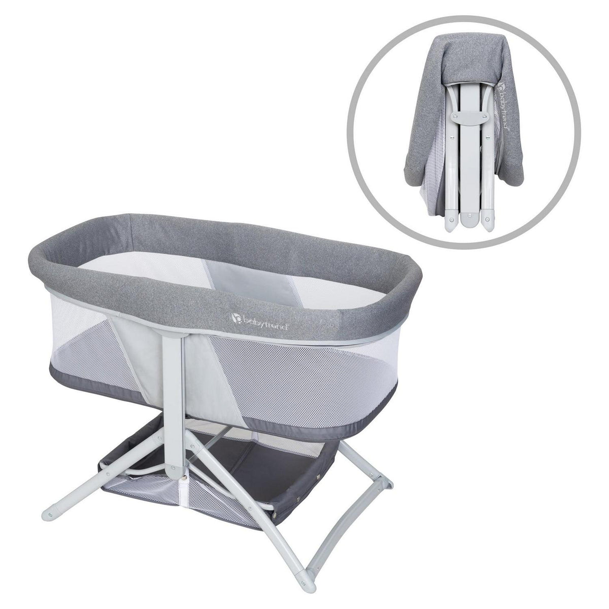 2026 NewBaby Trend Quick Fold 2-in-1 Rocking Bassinet with Travel Bag - Shadow Stone Grey