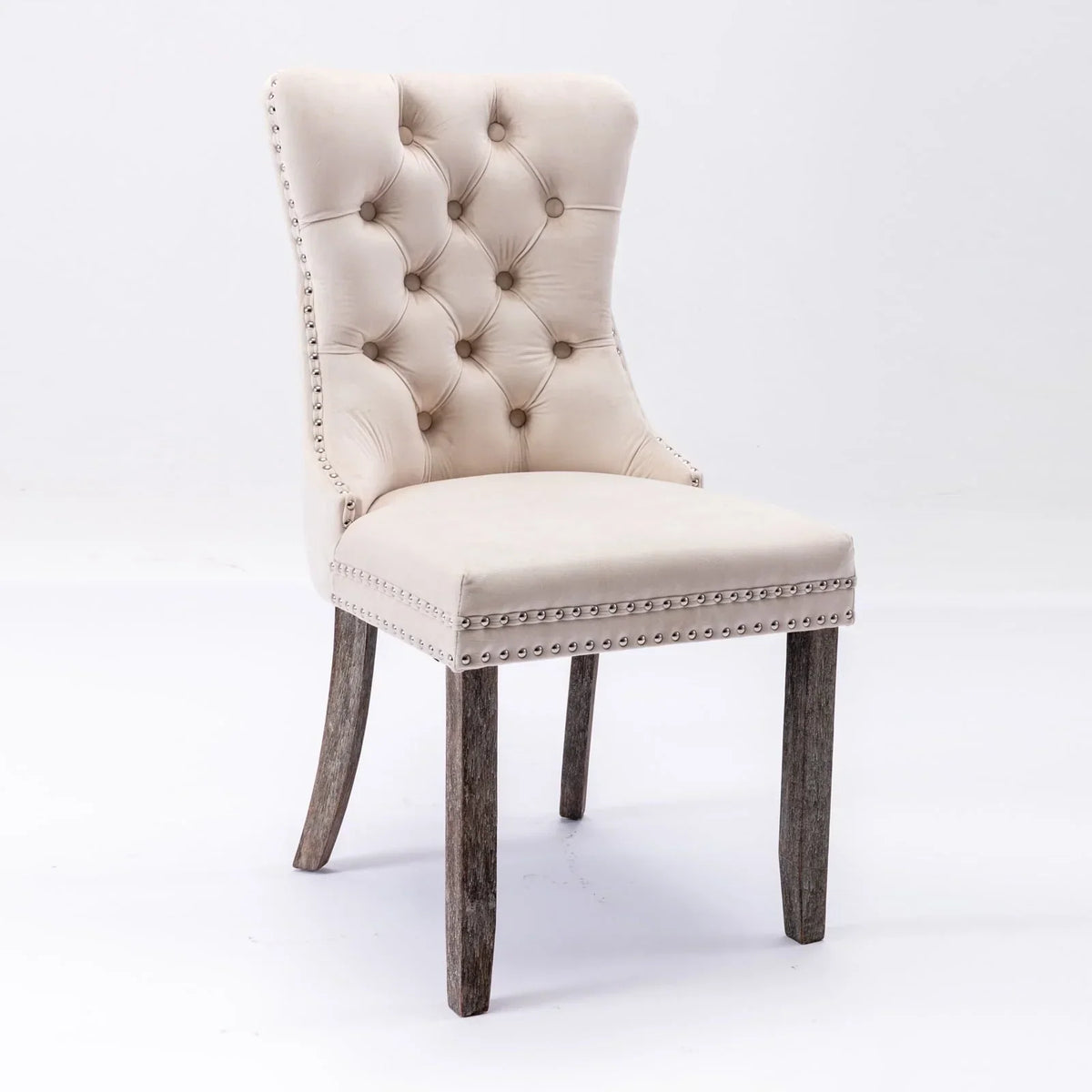 2026 NewTzicr Dining Chairs Set of 4, Velvet Upholstered Dining Chairs with Nailhead Back and Ring Pull Trim,Solid Wood Dining Chairs for Kitchen/Bedroom/Dining Room,Modern Fabric Dining Set,Beige