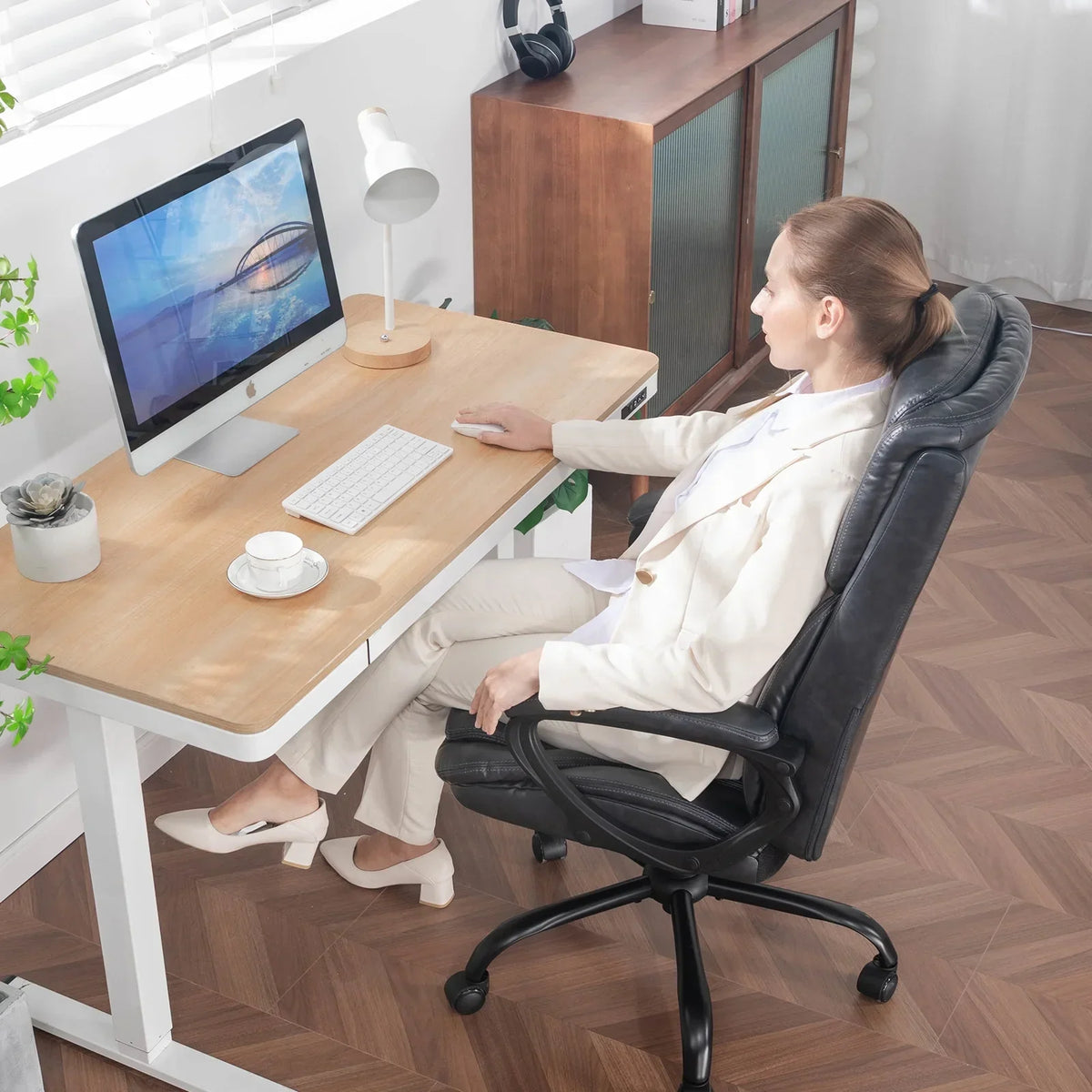 2026 NewMainstays Executive Ergonomic High Back Leather Home Office Desk Chair, Black