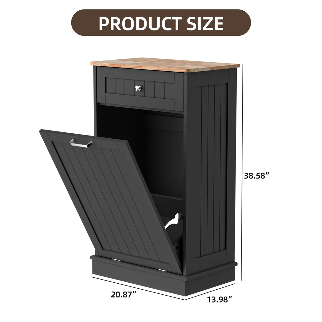 2026 NewHARIPUL Single Tilt Out Trash Cabinet for 13 Gallon Waste Bin, Free Standing Kitchen Trash Can Cabinet with Drawers, White