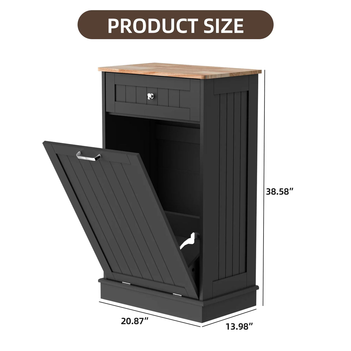 2026 NewHARIPUL Single Tilt Out Trash Cabinet for 13 Gallon Waste Bin, Free Standing Kitchen Trash Can Cabinet with Drawers, White