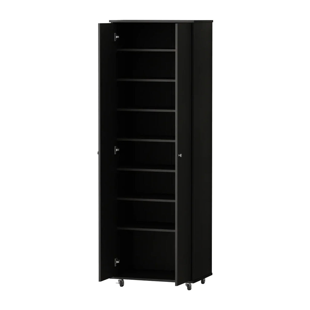 2026 NewKULAGAGA 2-Door Tall Shoes Storage Cabinet with Wheels, Modern 8-Tier Wood Shoe Rack Storage Organizer for Entryway Hallway Blcak