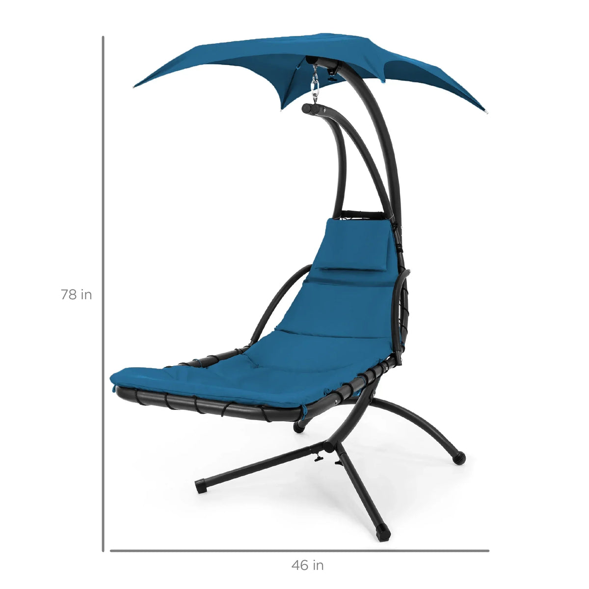2026 NewBest Choice Products Hanging Curved Chaise Lounge Chair Swing for Backyard, Patio w/ Pillow, Shade, Stand - Teal
