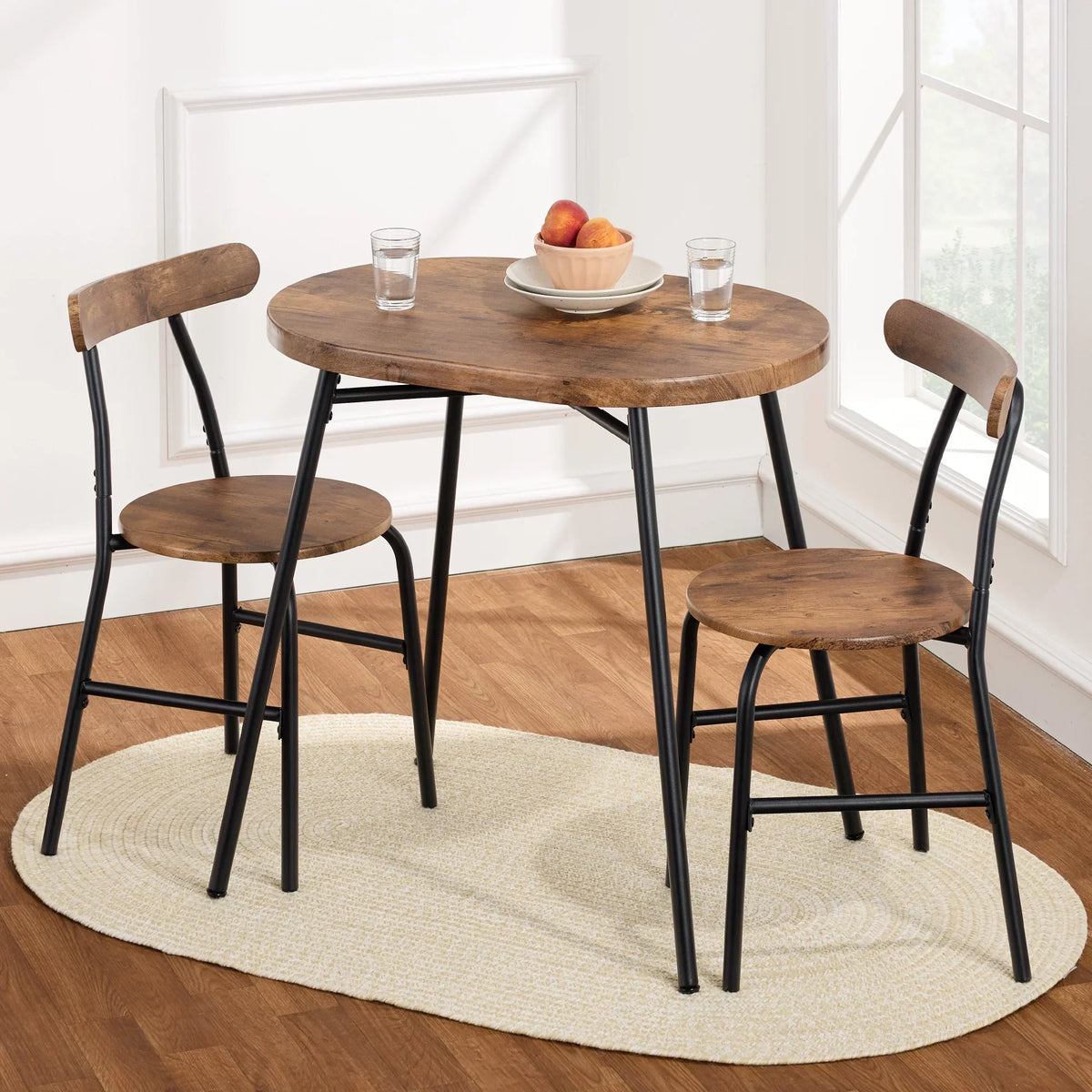 2026 NewBest Choice Products 3-Piece Modern Oval Dining Table Set, Small Kitchen Dinette w/ 2 Chairs - Black/Black