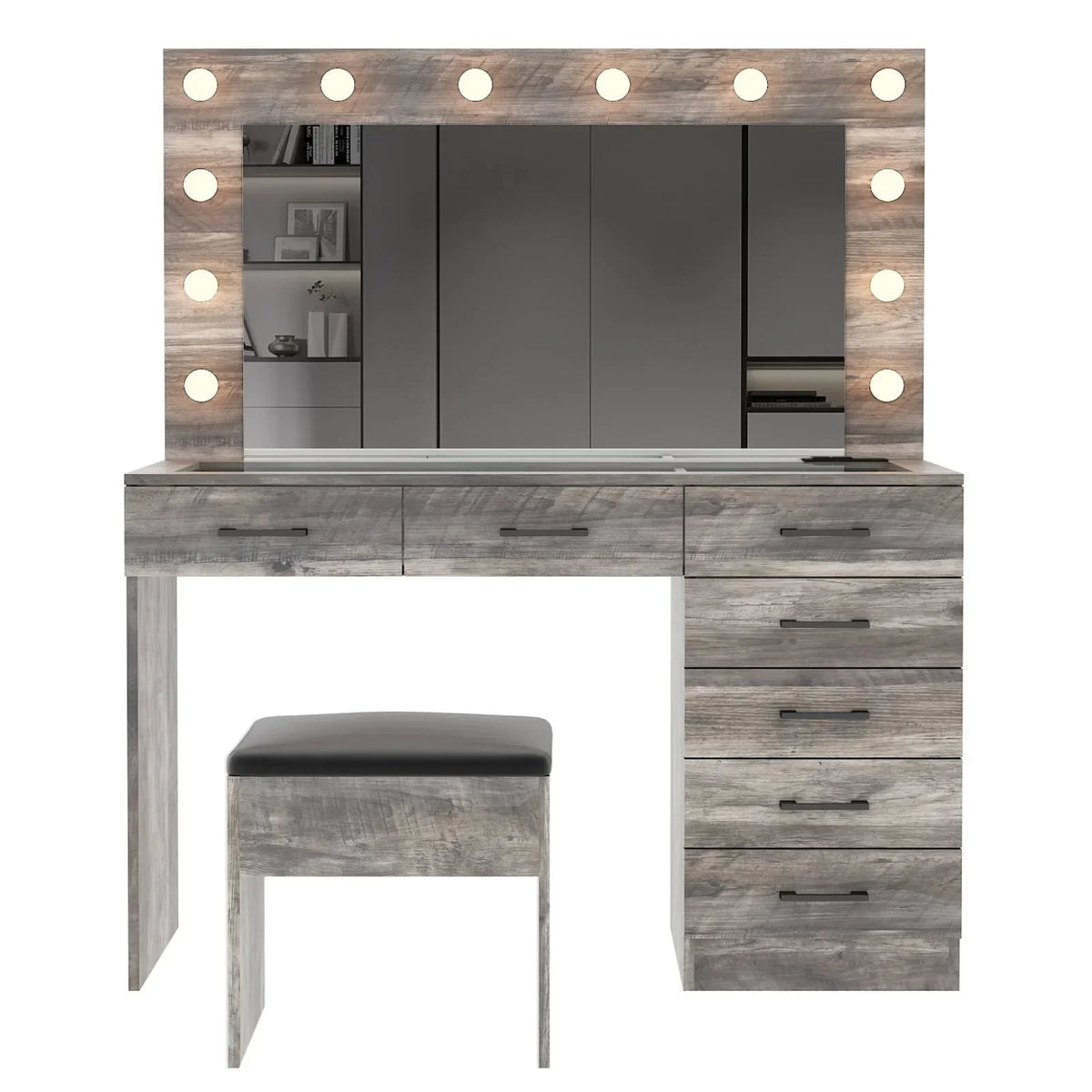 2026 NewKtaxon Large Makeup Vanity, Vanity Table Set w/ Visible Glass Top w/ Charging Station, White