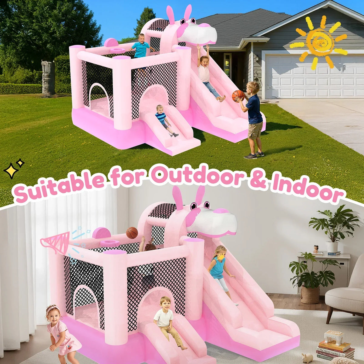 2026 NewMukidy 114''x 114'' x 92.5'' Inflatable Bounce Houses for Kids 3-10 with Blower Double Slide and Ball Pit/Indoor Bouncy House, PVC, Child, Teen, Toddler"Blue