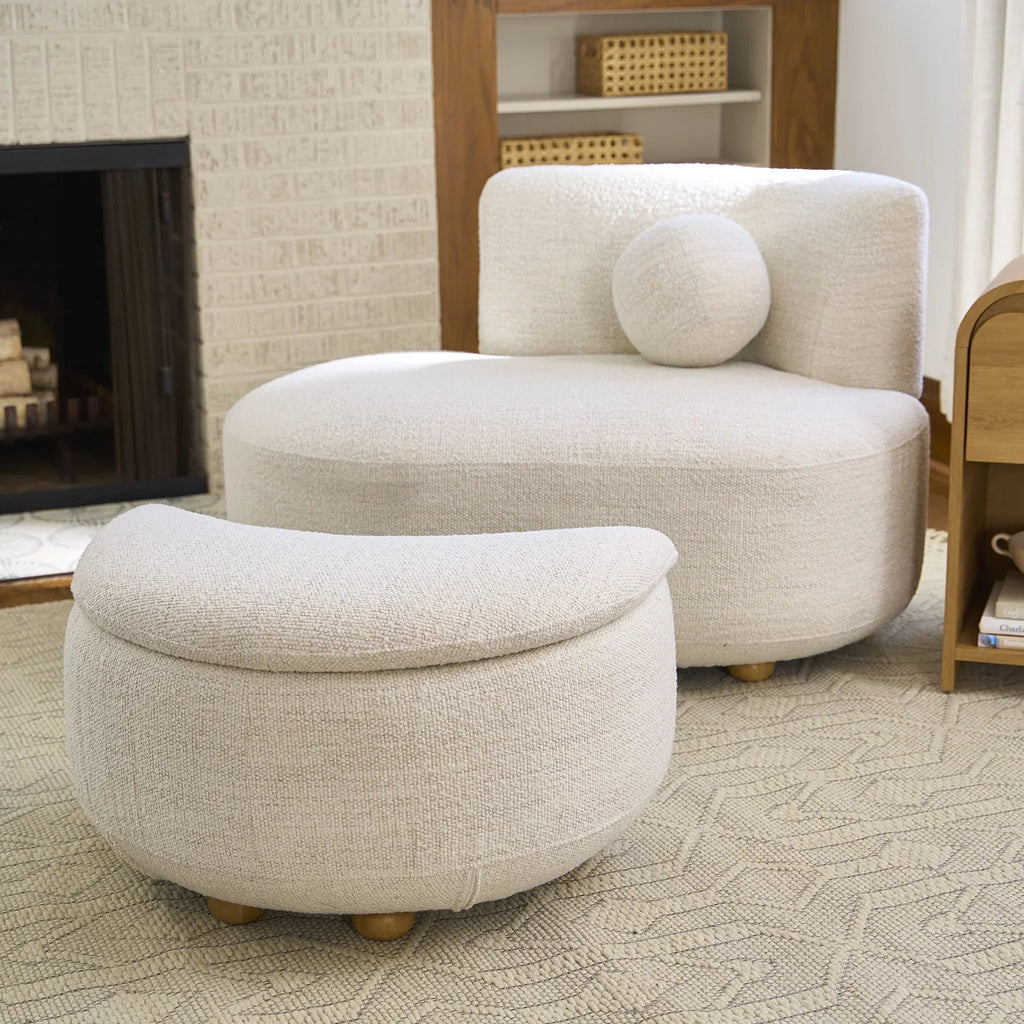 2026 NewBetter Homes & Gardens Juliet Modern Boucle Chaise & Storage Ottoman, Pearl