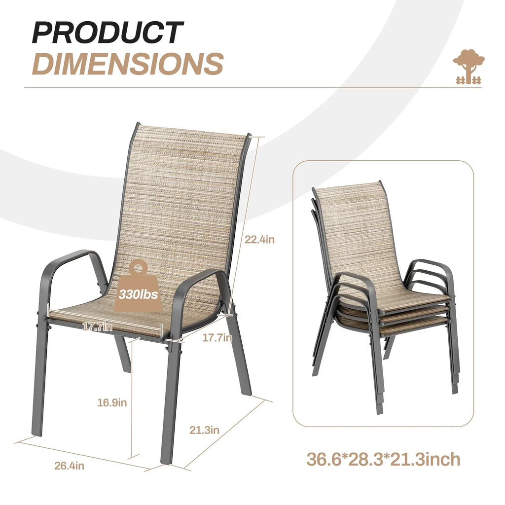 2026 NewPirecart Set of 4 Patio Dining Chairs, Textilene Outdoor Stacking Chairs for Poolside, Backyard, Garden