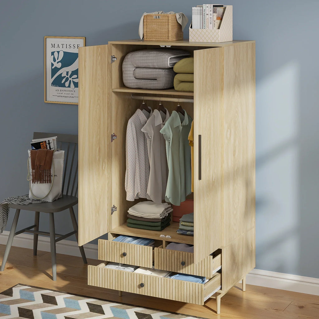 2026 NewArmoire Wardrobe Closet, Closet Wardrobe Cabinet with Drawers and Hanging Rail for Bedroom, White