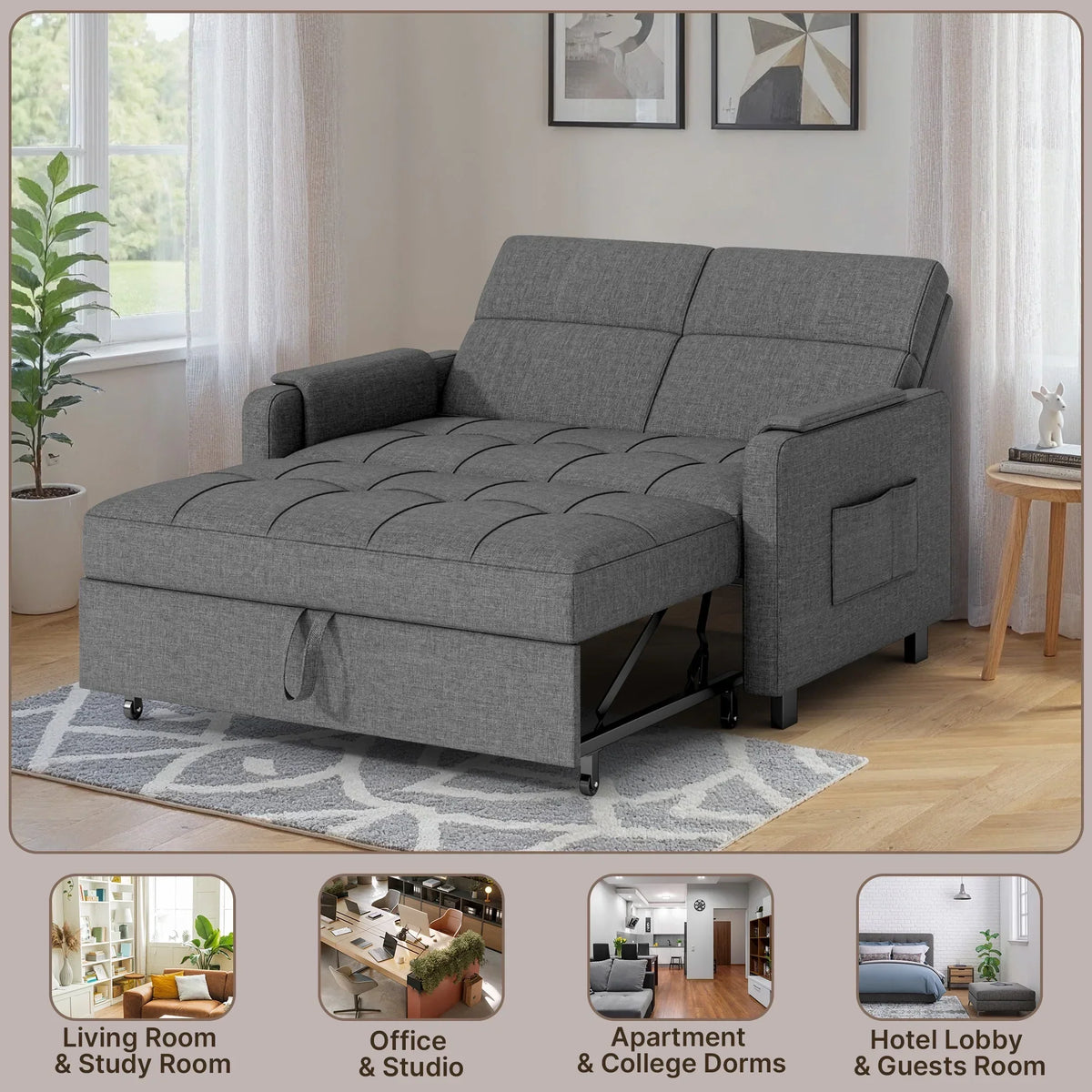 2026 NewSofa Bed, Lofka 3-in-1 Convertible Sleeper Sofa with Storage, Adjustable Backrest & Pull Out Function - Sleeper Chair for Small Space, Apartment, Dark Grey