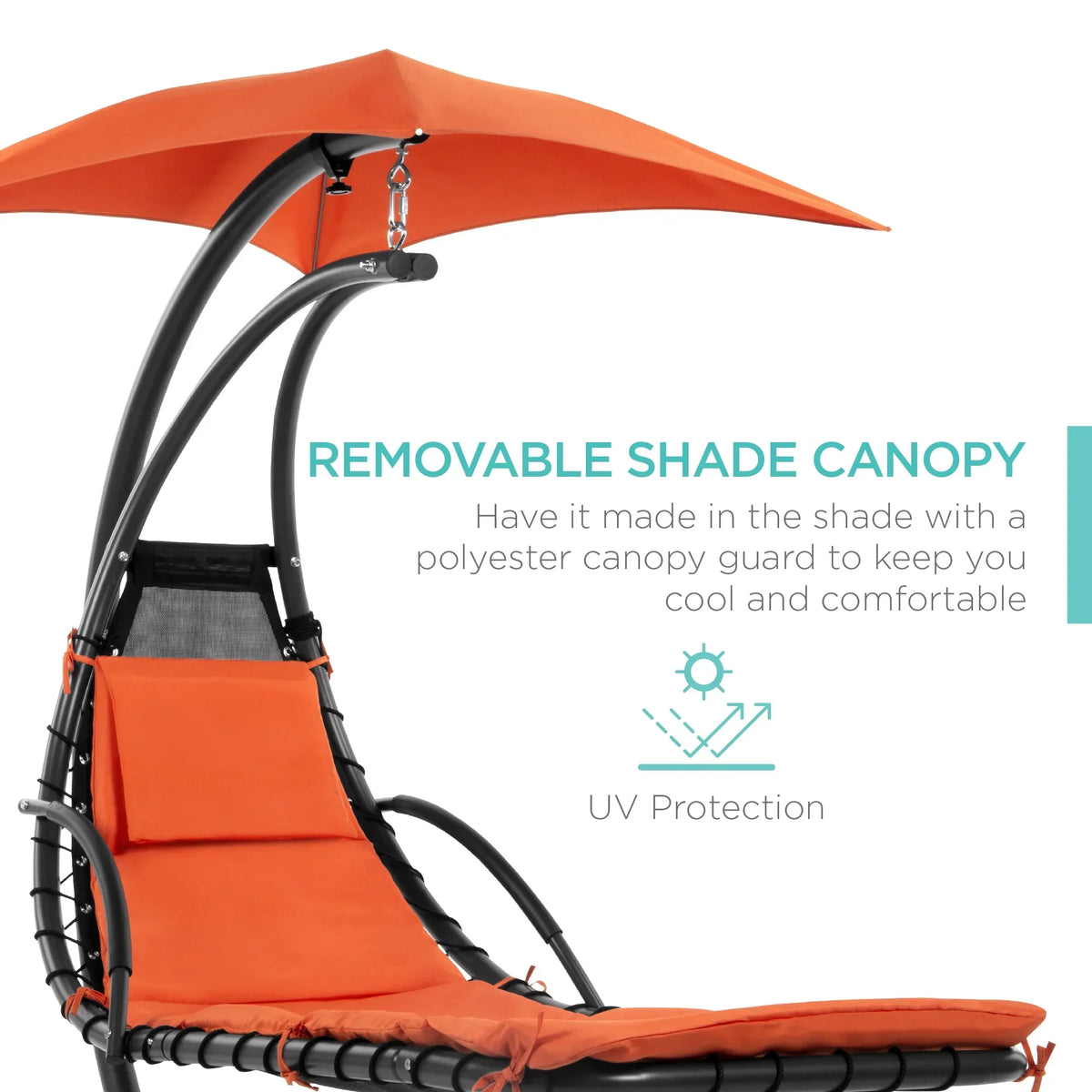 2026 NewBest Choice Products Hanging Curved Chaise Lounge Chair Swing for Backyard, Patio w/ Pillow, Shade, Stand - Teal
