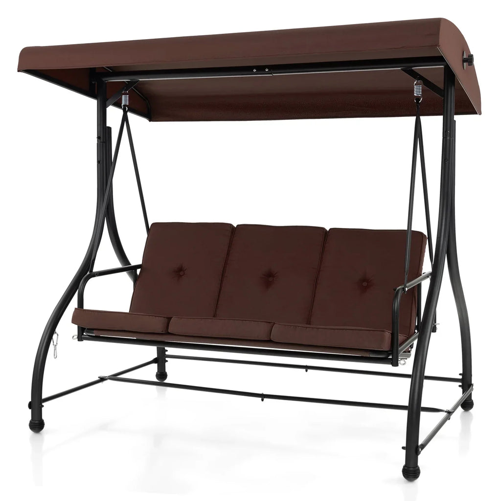 2026 NewCostway 3-Seat Outdoor Converting Patio Swing Glider Adjustable Canopy Porch Swing Black