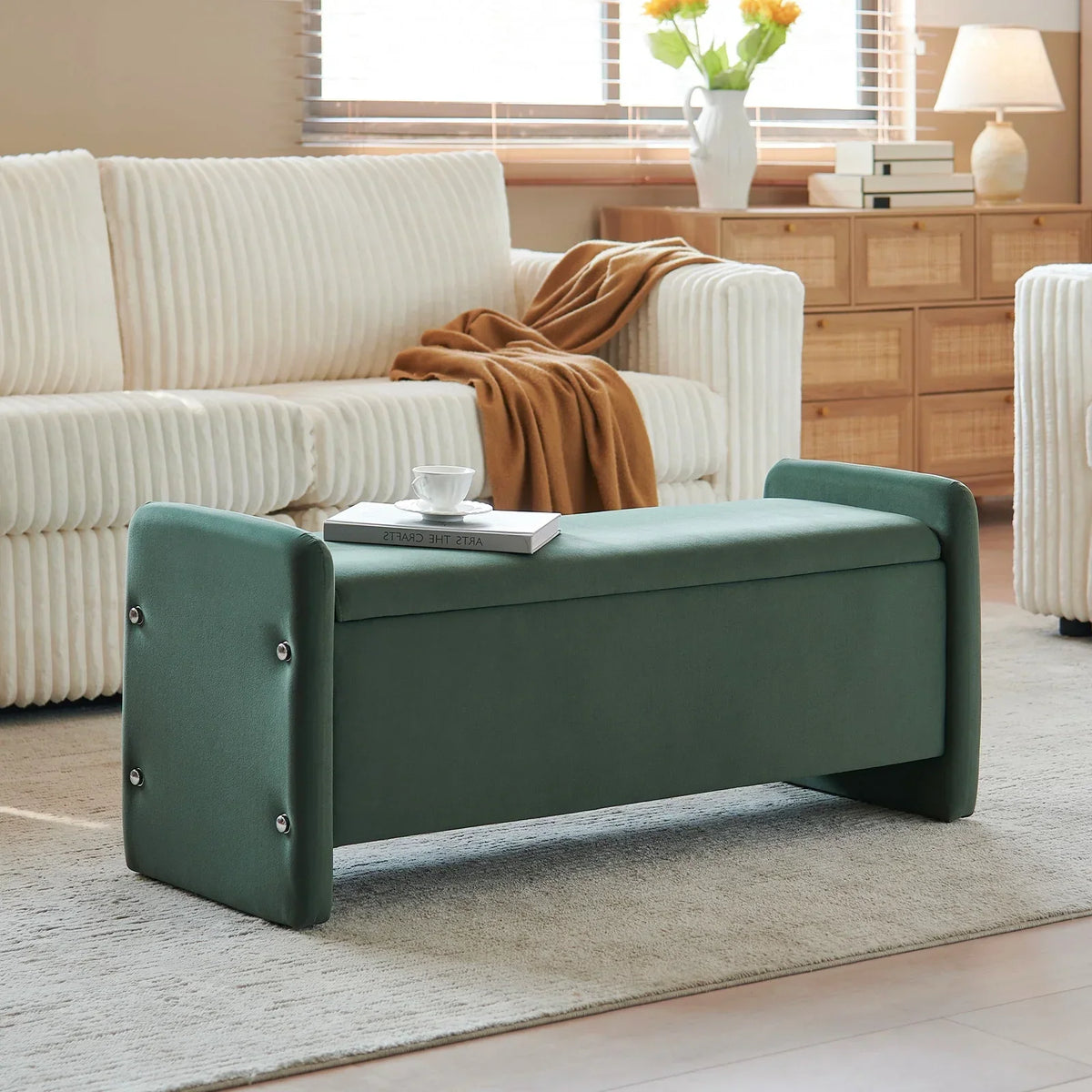 2026 NewPinmoco 44" Storage Ottoman Bench, Upholstered Entryway Bench with Storage End of Bed Bench for Bedroom& Living Room, Corduroy Gray