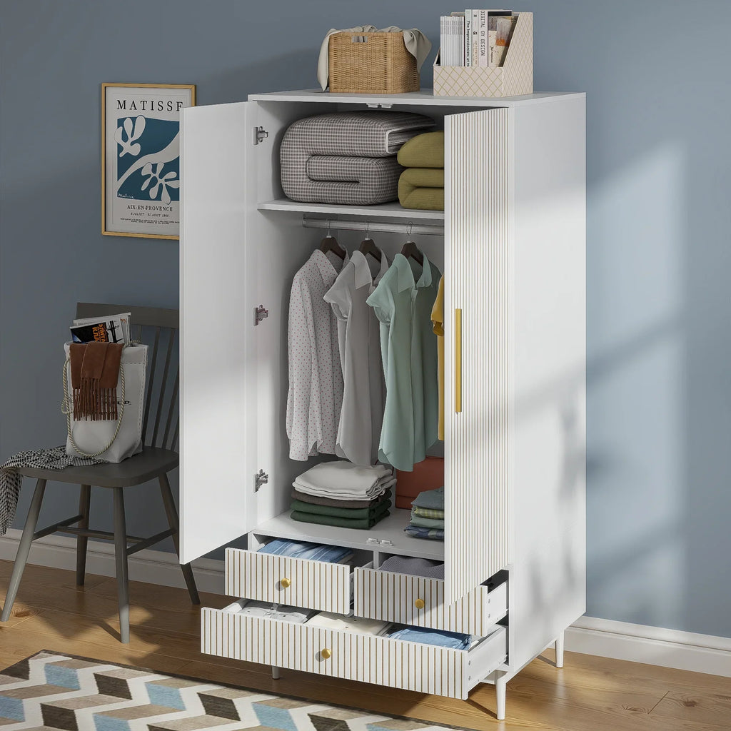 2026 NewArmoire Wardrobe Closet, Closet Wardrobe Cabinet with Drawers and Hanging Rail for Bedroom, White