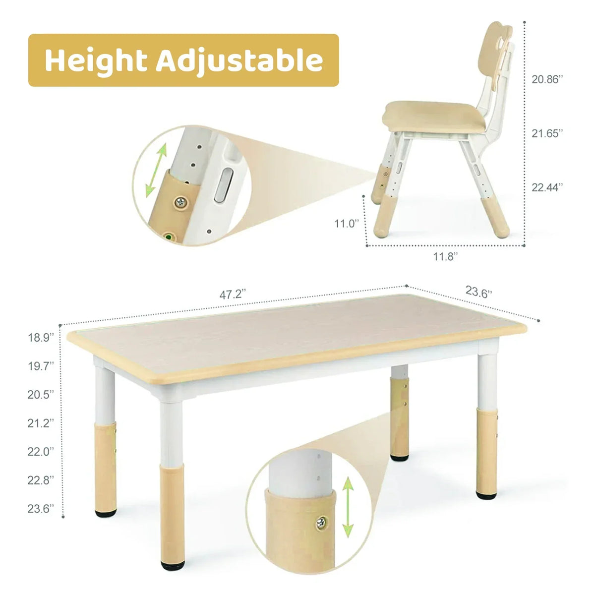 2026 NewLAZY BUDDY Kids Table and 4 Chairs Set, Height Adjustable Toddler Desk with Graffiti Desktop, Kids Activity Table Set for Daycare, Home