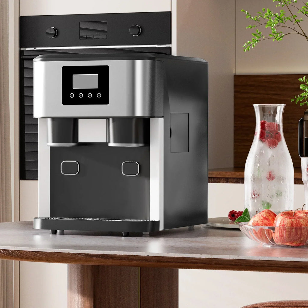 2026 NewTABU 3 in 1 Ice Maker with Water Dispenser,40 lbs/24H,Ice Machine with Ice Crushing,Self Cleaning,Black
