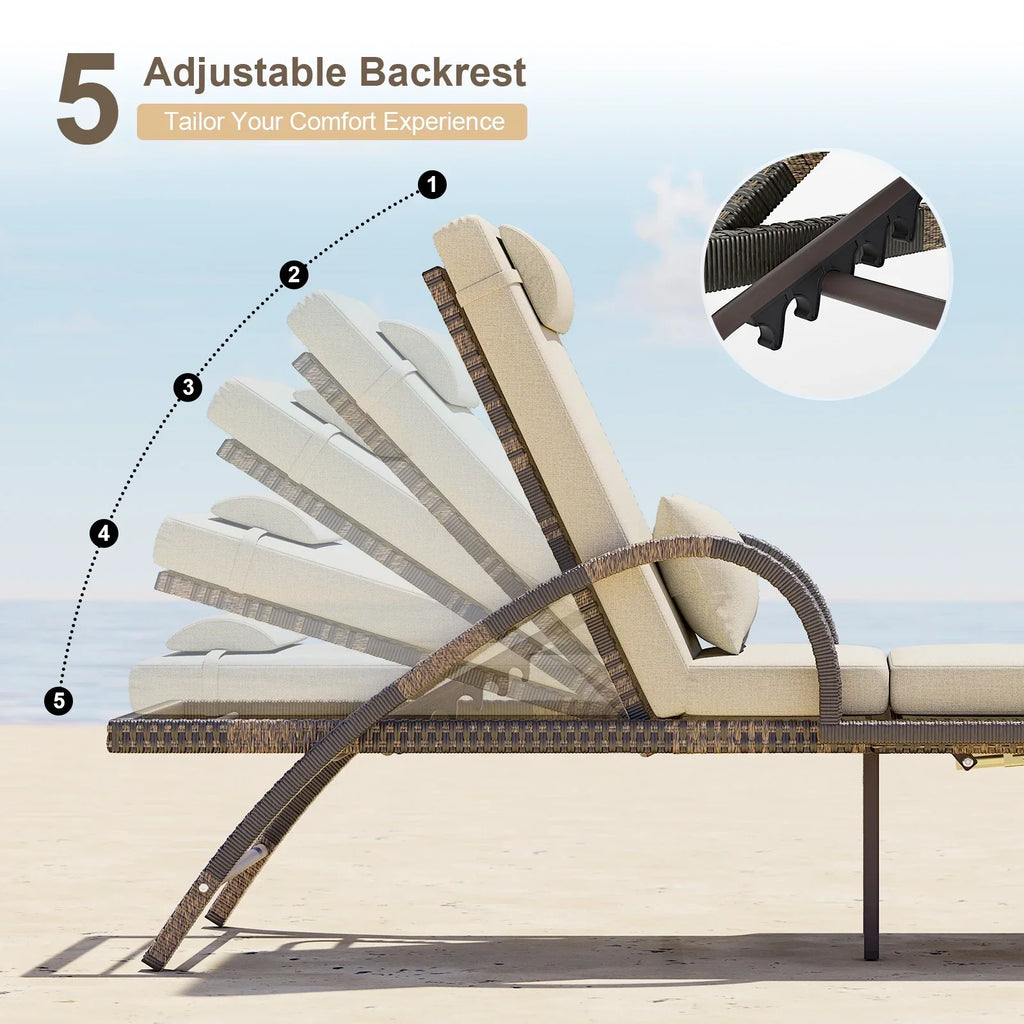 2026 NewMEISSALIVVE 4-Piece Outdoor Lounge Chairs, Pool Chairs with Adjustable 5 Position Backrest, PE Rattan Chaise for Backyard Porch Deck (Gray)