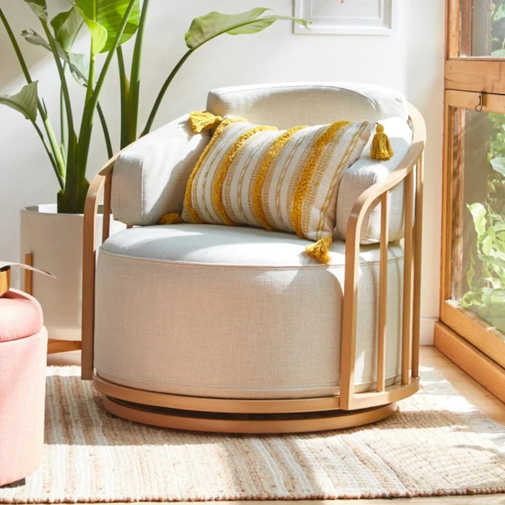 2026 NewBetter Homes & Gardens Lillian Swivel Birdcage Accent Chair, Cream Linen