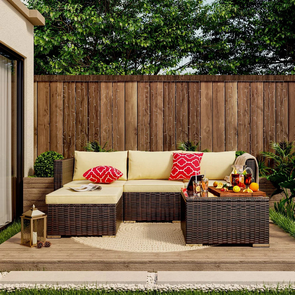 2026 NewPatio Furniture Set Clearance, Lofka 5 Piece Outdoor Sectional Furniture Chair Set with Cushions and Tea Table, Gray