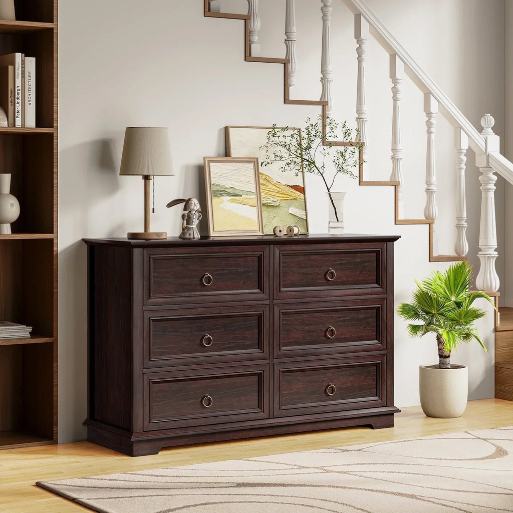 2026 NewFAGAGA 6 Drawers Dresser for Living Room,Storage Cabinet Wooden Dressers Organizer for Bedroom,White