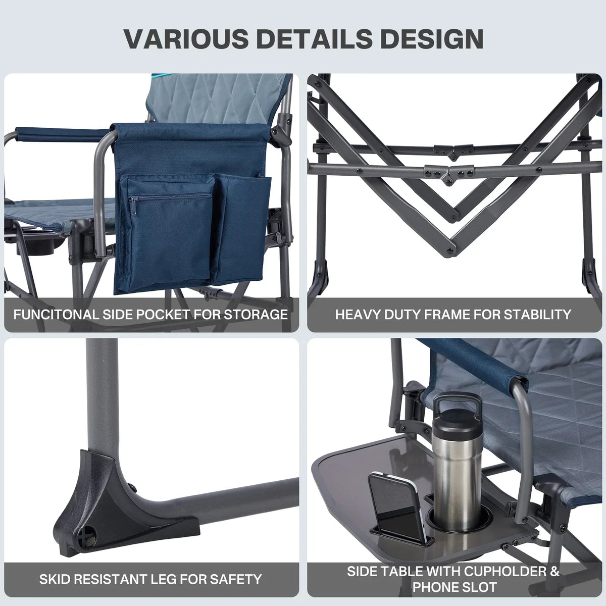 2026 NewTIMBER RIDGE Portable Director Chair, Heavy Duty Camping Folding Chair with Compact Size with Side Pocket and Side Table, Support 400 lbs, Grey