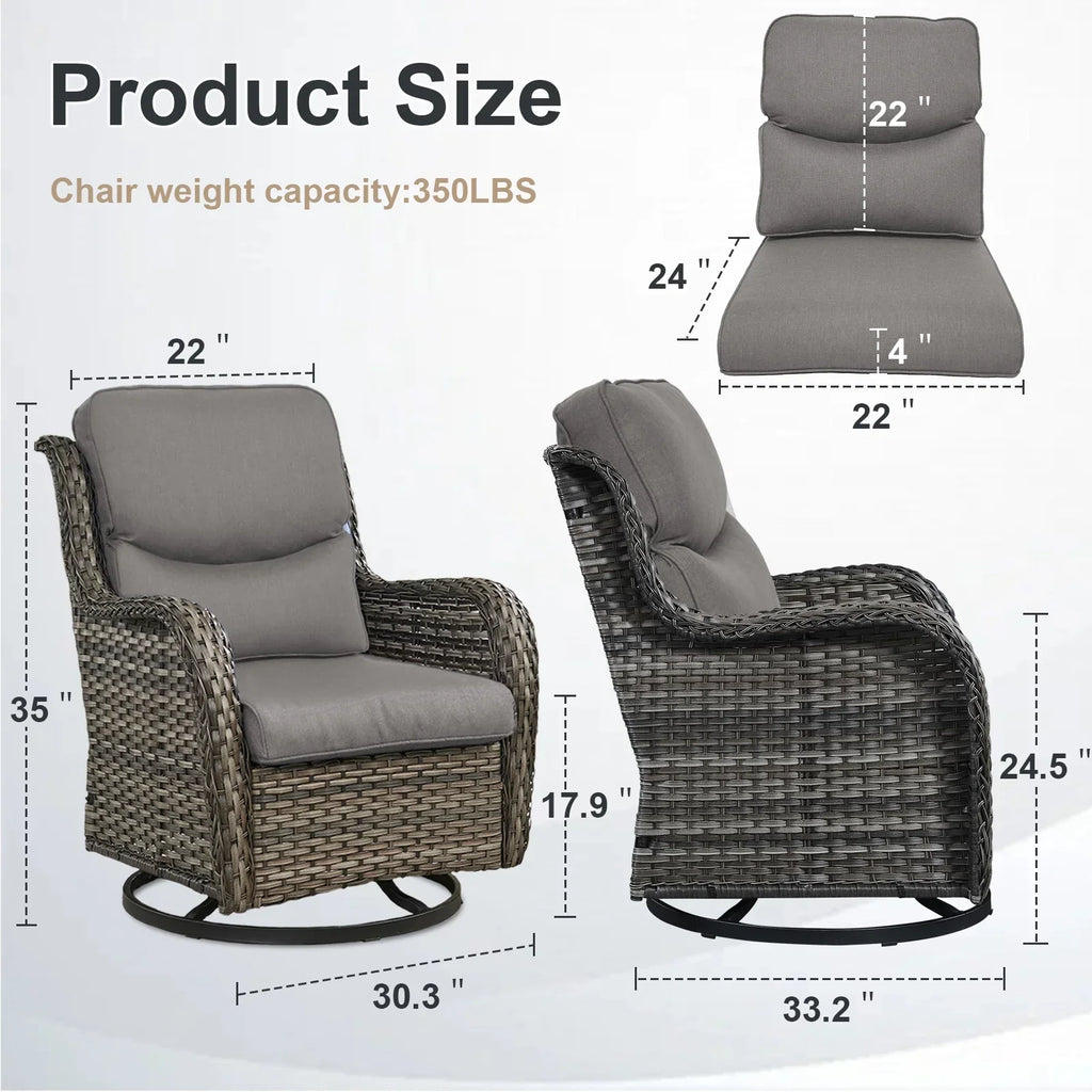 2026 NewPOCASSY Patio Swivel Chairs, Outdoor Wicker Swivel Glider Rocking Chairs with High Back and Thick Cushions for Porch Deck - Set of 2, Beige