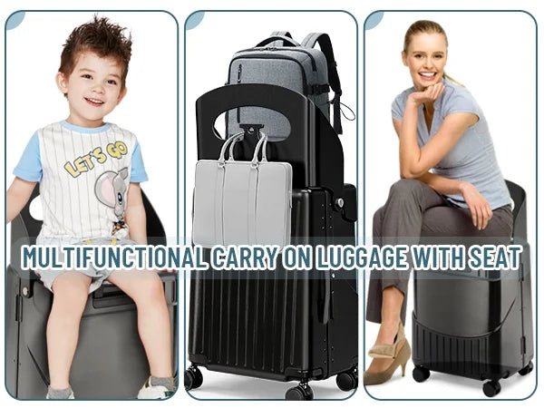 2026 NewFridtrip 20 Inch Carry On TSA Lock Luggage with Foldable Seat for Kids& Adult,Lockable Spinner Wheels Free Luggage Cover and Safety Seatbelt Travel Suitcase