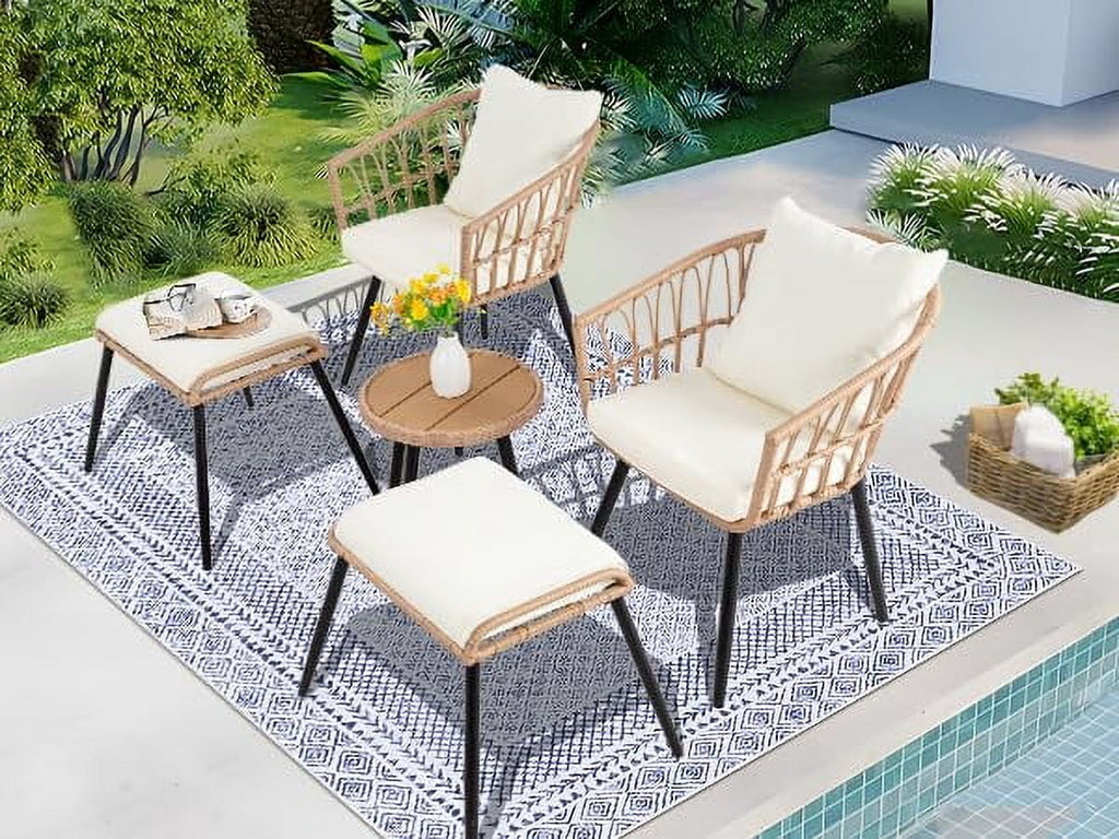 2026 NewFHFO 3 Piece Patio Bistro Set, Outdoor Wicker Apartment Balcony Furniture Sets, Rattan Table and Chairs Set of 2 for Porch Backyard Lawn Poolside Deck, Beige