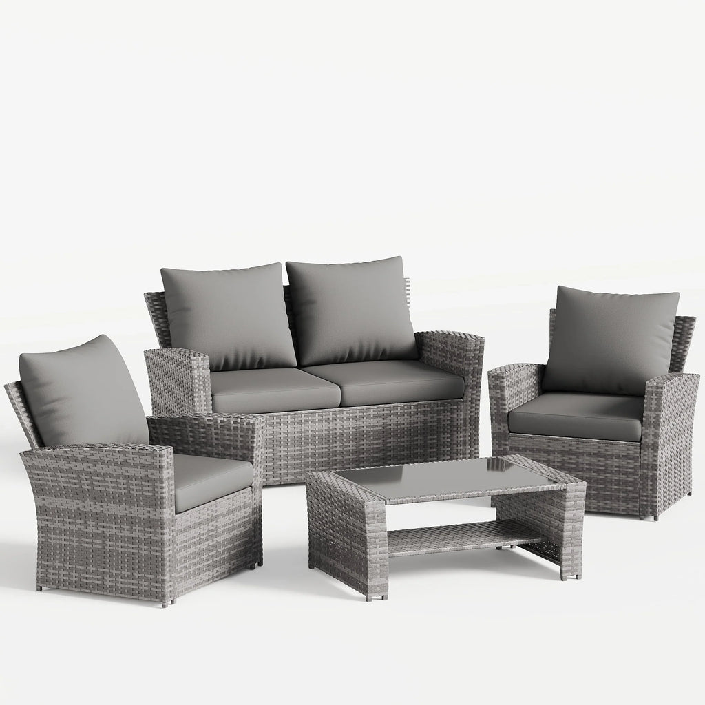 2026 NewUDPATIO Wicker Patio Furniture Set, 4 Piece Outdoor Sectional Conversation Sets, Gray PE Rattan Patio Sofa Set for Balcony, Porch, Backyard, Grey